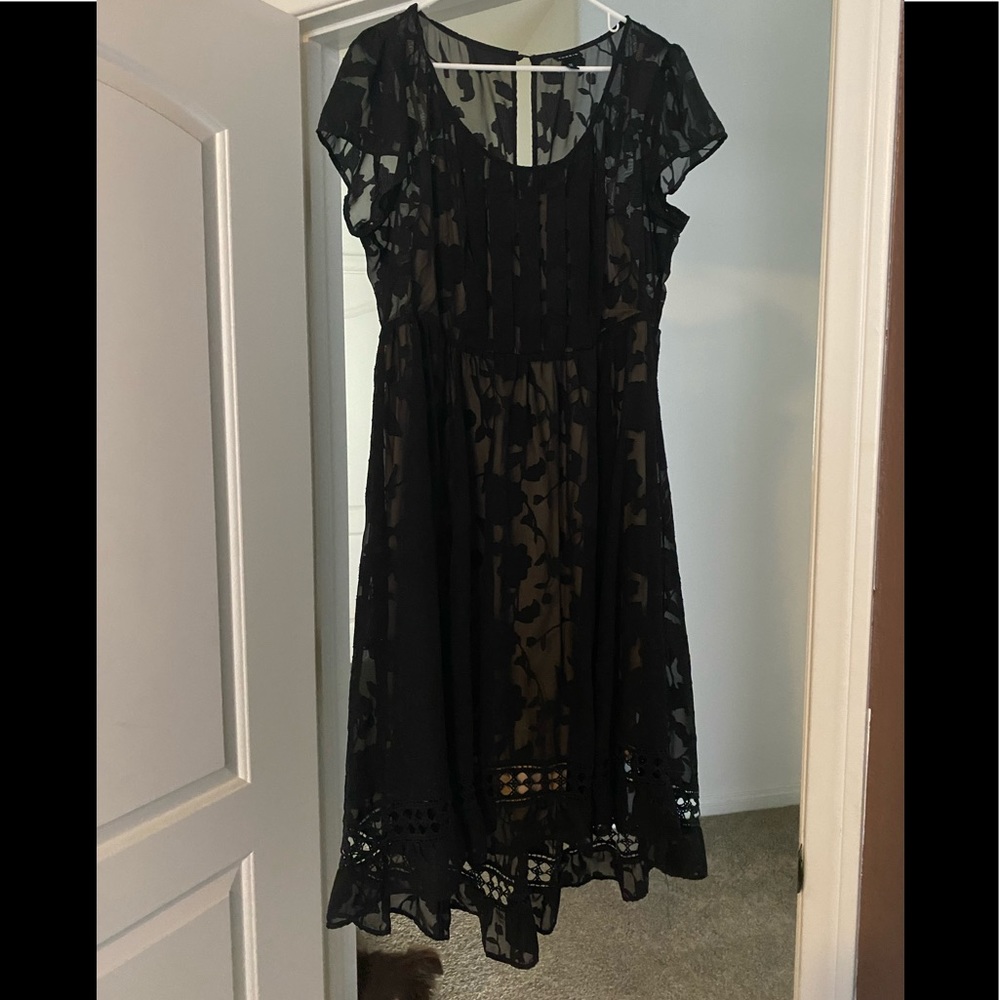 Black long sheer floral pattern dress.